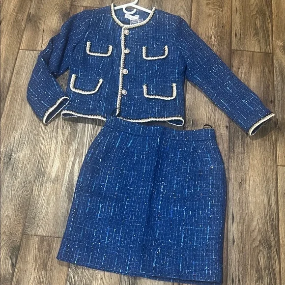 Source Unknown Blue Tweed Blazer and Skirt Set - Picture 5 of 6